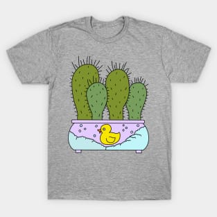 Cute Cactus Design #152: Funky Cacti In Bubble Bath Rubber Duck Pot T-Shirt